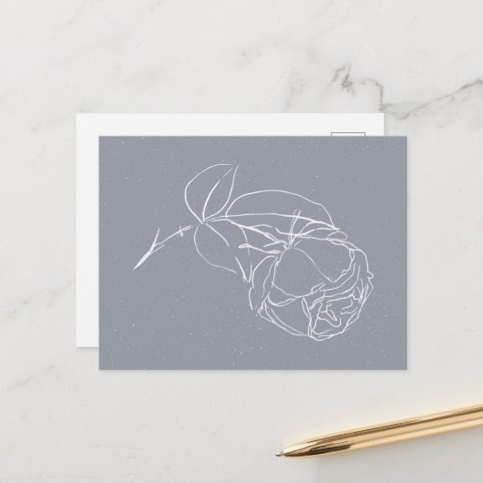 Witte Roos Bloem Doodle Briefkaart (Voorkant / Achterkant in situ)