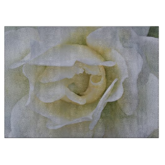Witte Roos Bloem Kunst Glas Snijplank (Voorkant)
