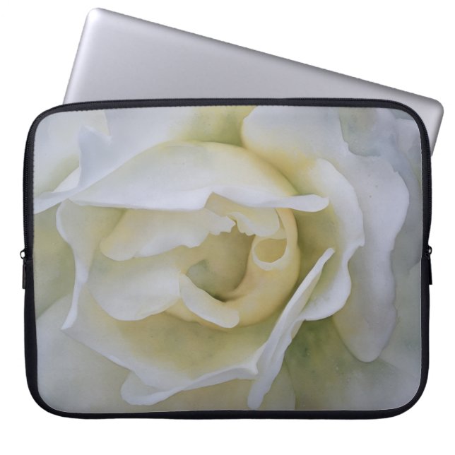 Witte Roos Bloem Kunst Laptop Hoes Beschermer (Voorkant)
