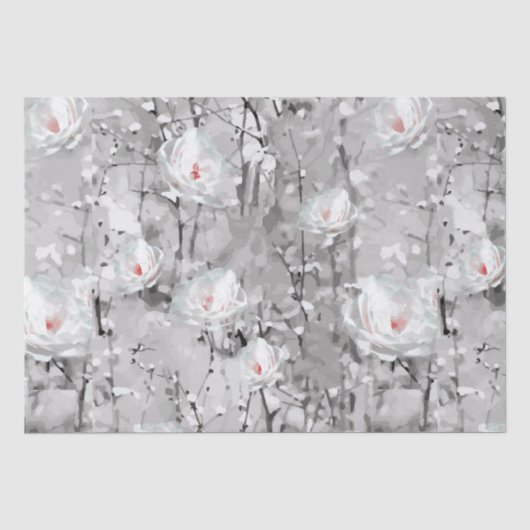 Witte roos bloem winter bloemig grijs tissuepapier (Voorkant)