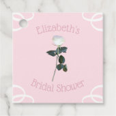 Witte Roos Bloemblad Roze Bruidsdouche Bedankjes Labels (Voorkant)