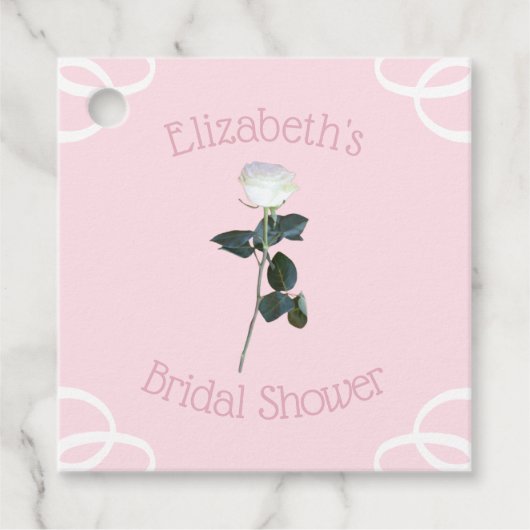 Witte Roos Bloemblad Roze Bruidsdouche Bedankjes Labels (Voorkant)