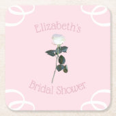 Witte Roos Bloemblad Roze Bruidsdouche Kartonnen Onderzetters (Voorkant)