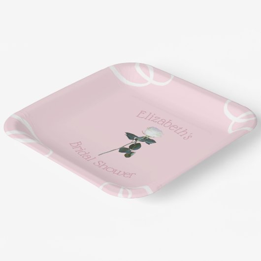 Witte Roos Bloemblad Roze Bruidsdouche Papieren Bordje (Gebogen)