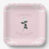 Witte Roos Bloemblad Roze Bruidsdouche Papieren Bordje (Voorkant)