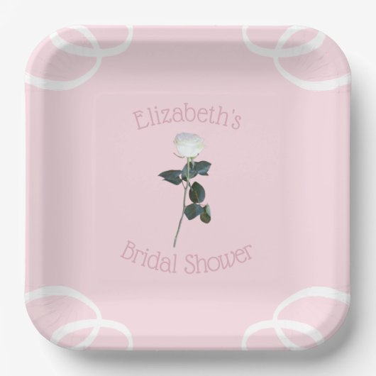 Witte Roos Bloemblad Roze Bruidsdouche Papieren Bordje (Voorkant)