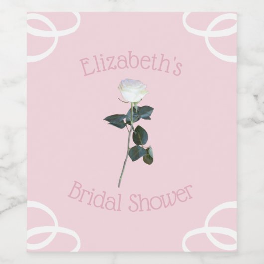 Witte Roos Bloemblad Roze Bruidsdouche Wijn Etiket (Enkel label)