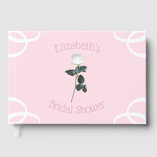 Witte Roos Bloemblad Roze Bruiloft Feest Gastenboek (Voorkant)