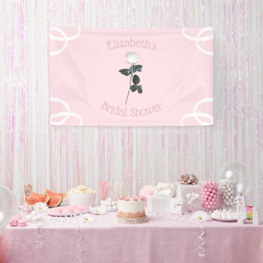 Witte Roos Bloemblad Roze Bruiloft Feest Spandoek (Feest)