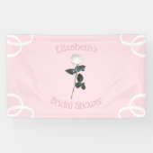 Witte Roos Bloemblad Roze Bruiloft Feest Spandoek (Horizontaal)