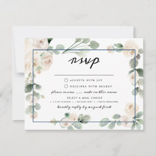 Witte Roos Bloemen Marine Blauw RSVP Maaltijden Kaartje
