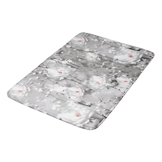 Witte roos bloemengrijs roze elegant badmat (Gekanteld)