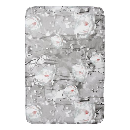 Witte roos bloemengrijs roze elegant badmat (Voorkant Verticaal)