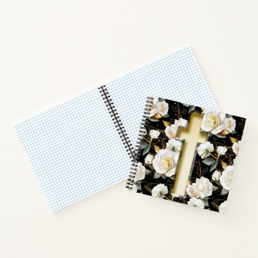 Witte roos bloemenkruis notitieboek (Binnen)