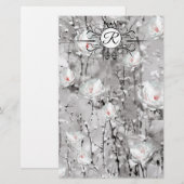 Witte roos bloemenwinter grijs patroon briefpapier (Voorkant / Achterkant)