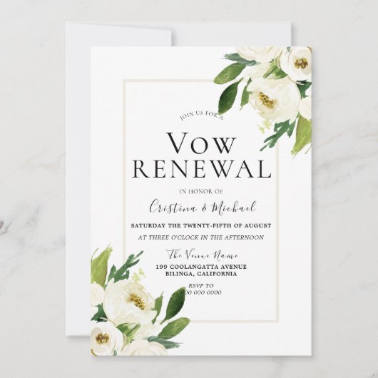 Witte Roos Bloemige Crème Geloftenvernieuwing Kaart (Voorkant)