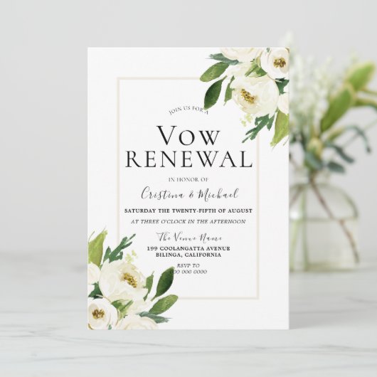 Witte Roos Bloemige Crème Geloftenvernieuwing Kaart (Staand voorkant)