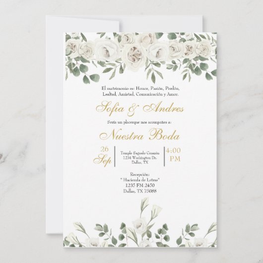 Witte roos boeket bruiloft uitnodiging (Voorkant)