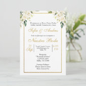 Witte roos boeket bruiloft uitnodiging (Staand voorkant)