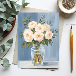 Witte Roos Boeket Elegante Waterverf Bloemen Briefkaart