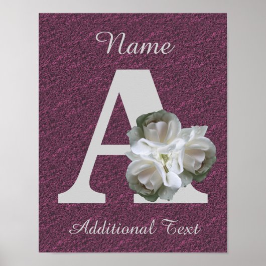Witte Roos Boeket Monogram A Persoonlijk Poster (Voorkant)