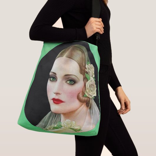 witte roos bruid print crossbody tas (Dichtbij)