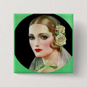 witte roos bruid vierkante button 5,1 cm