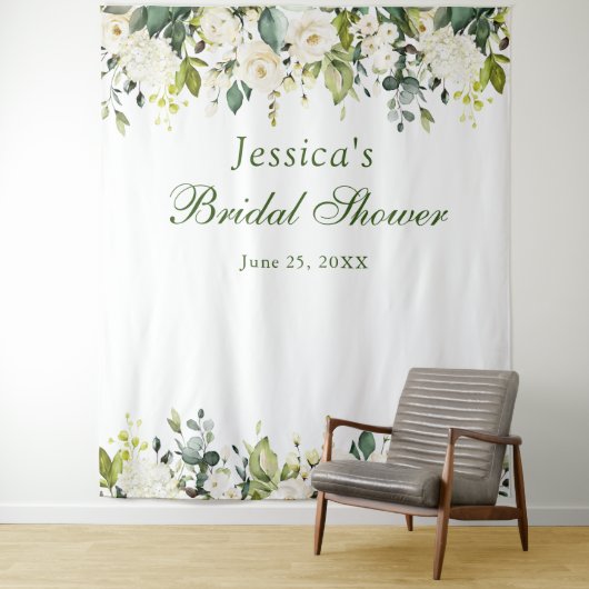 Witte Roos Bruidsfeest chic fotohokje achtergrond Wandkleed (In situ)