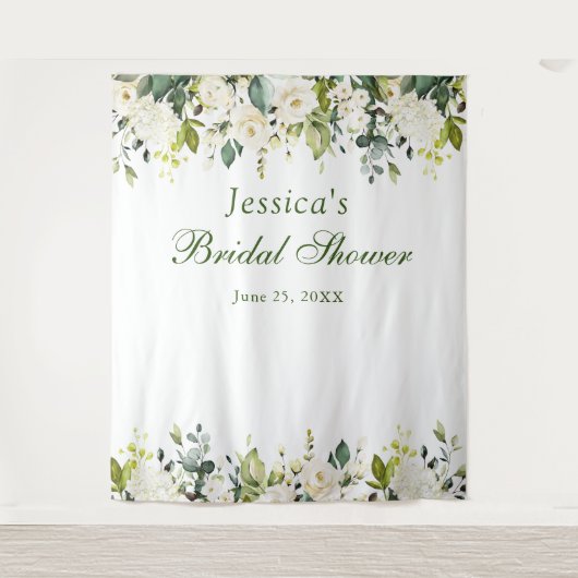 Witte Roos Bruidsmeisjesfeest Chic Fotobooth Achte Wandkleed (Voorkant)