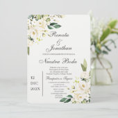 Witte roos bruiloft in het Spaans Kaart (Staand voorkant)