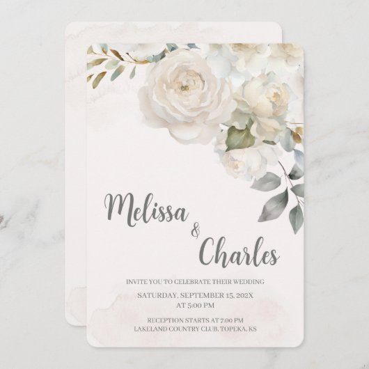 Witte roos bruiloft uitnodiging (Voorkant / Achterkant)