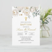 Witte roos doop uitnodiging (Staand voorkant)