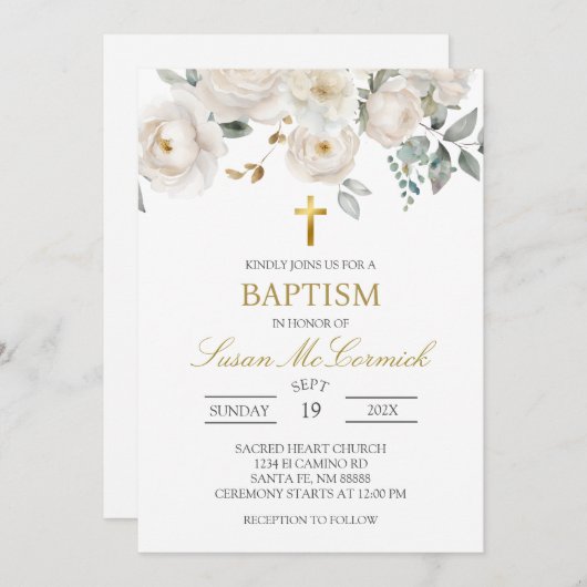 Witte roos doop uitnodiging (Voorkant / Achterkant)