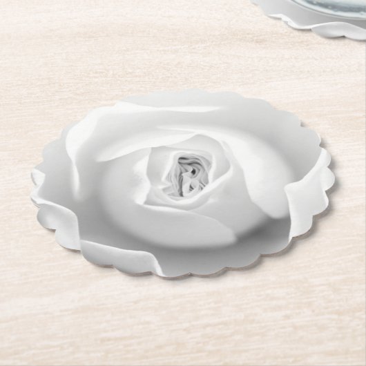 Witte Roos | Elegant Bloemendesign Kartonnen Onderzetters (Gekanteld)