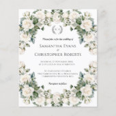 Witte Roos Elegantie Monogram Budget Bruiloft Flyer (Voorkant)