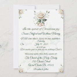 Witte Roos en Cross Christelijke bruiloft uitnodig Kaart