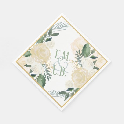 Witte Roos en Gouden Boho 2 Servet (Hoek)