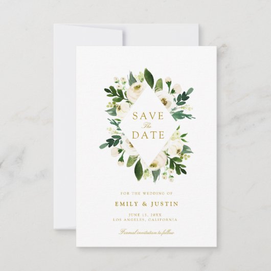 witte roos en griep bewaren de datumkaart save the date (Voorkant)