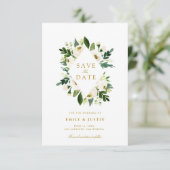 witte roos en griep bewaren de datumkaart save the date (Staand voorkant)