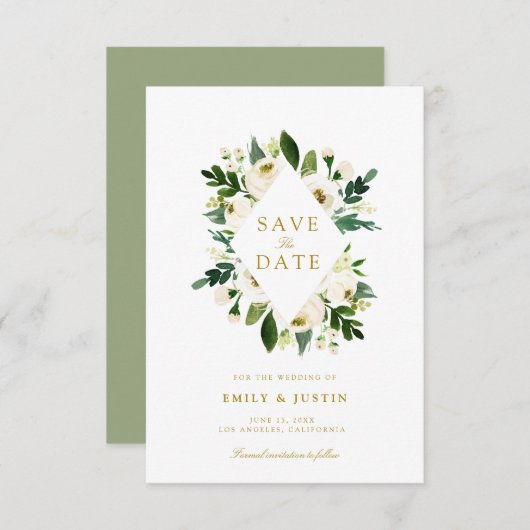 witte roos en griep bewaren de datumkaart save the date (Voorkant / Achterkant)