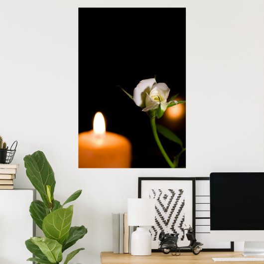 Witte roos en kaars poster (Thuiskantoor)