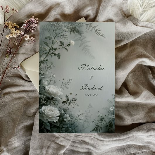 Witte Roos en Stof Grijs Varentje Wintertrouw Kaart