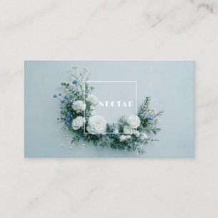 Witte Roos en Stofblauw Bloemenschone Lijst Visitekaartje