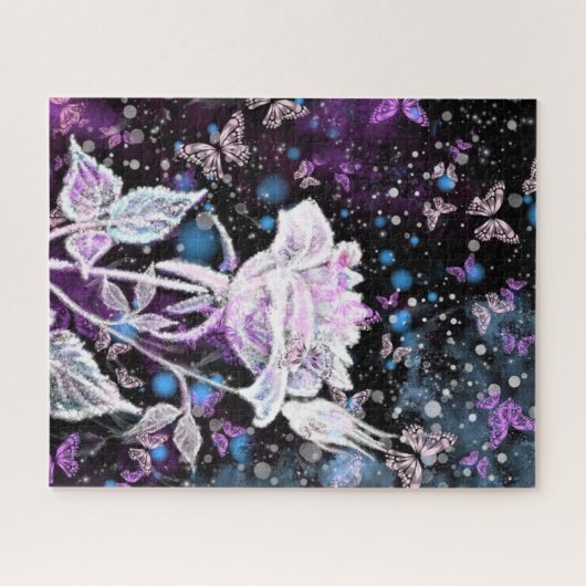 Witte roos en vlinders puzzel legpuzzel (Horizontaal)