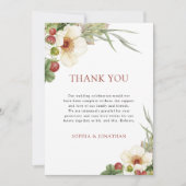 Witte Roos en Wild Strawberry Wedding Bedankkaart (Voorkant)
