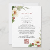 Witte Roos en Wild Strawberry Wedding Kaart (Achterkant)