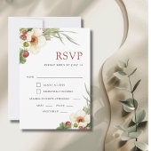 Witte Roos en Wild Strawberry Wedding RSVP Kaartje