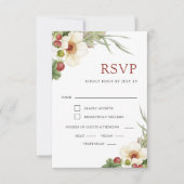 Witte Roos en Wild Strawberry Wedding RSVP Kaartje (Voorkant)