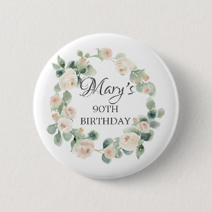 Witte Roos Eucalyptus Botanische 90ste Verjaardag Ronde Button 5,7 Cm