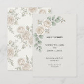 Witte Roos Eucalyptus Bruiloft Save The Date (Voorkant / Achterkant)
